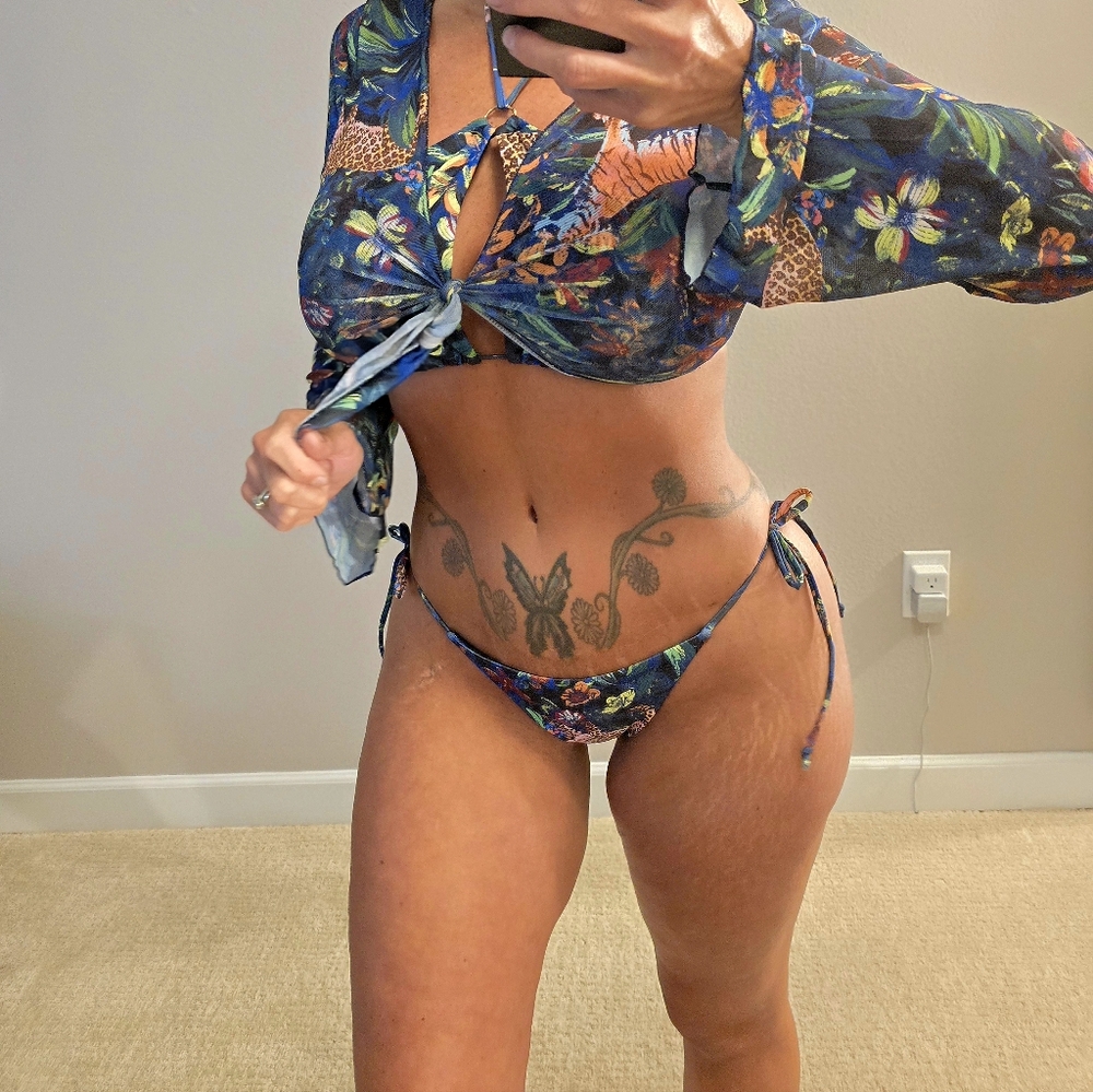 Pg5 #3 Floral Blue Bikini Set With Long Sleeve Cover Up